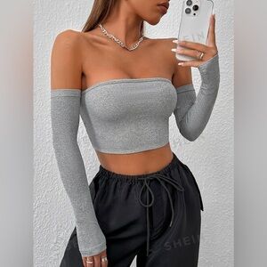 SHEIN PETITE Off Shoulder Crop Top